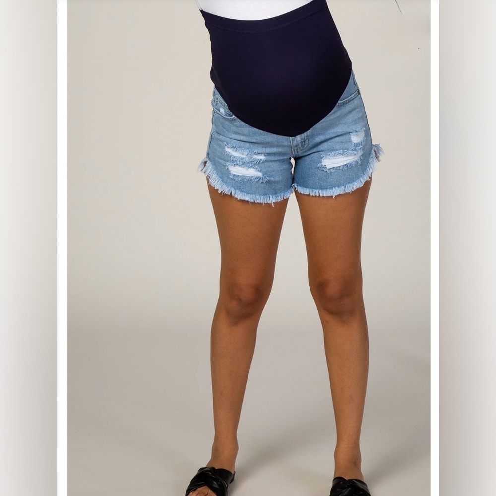 Pinkblush Light Blue Distressed Maternity Jean Shorts